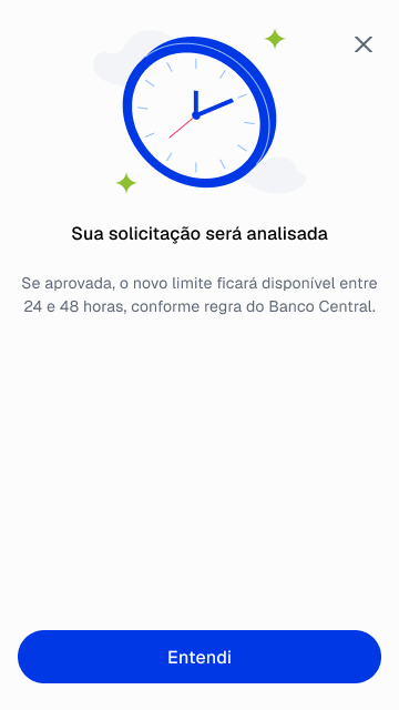 Modal de confirmação da solicitação de aumento de limite