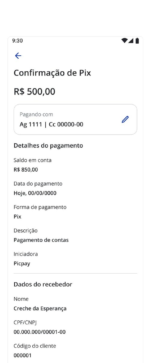 Payment confirmation screen