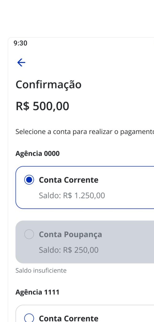 Account selection screen